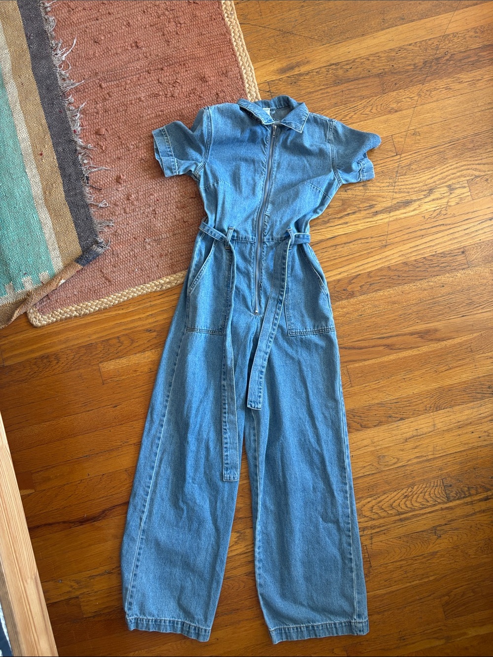 Forever 21 Light Blue Denim Utility Jumpsuit with Tie Waist